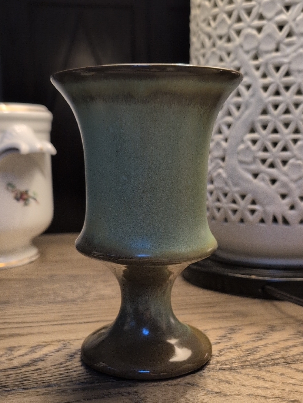 Frankoma Prairie Green Ceramic Pedestal Urn Vase Planter Vintage 1960's